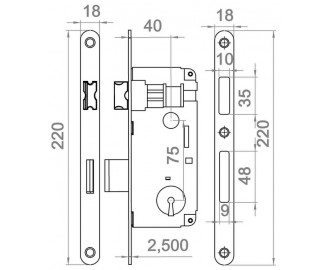 Kλειδαρίες για εσωτερικές πορτες 40 X 75 Οβάλ 18 mm